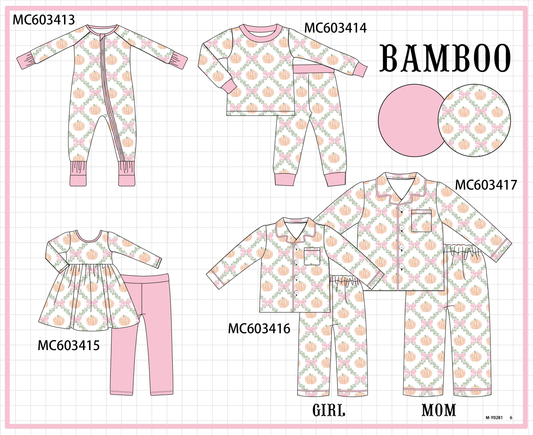 PO83 Pink pumpkin bow print bamboo collection