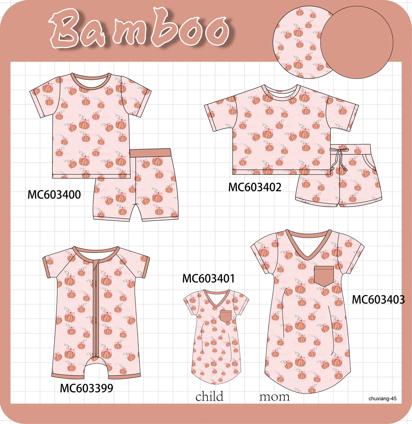 PO83 Pink pumpkin print bamboo collection