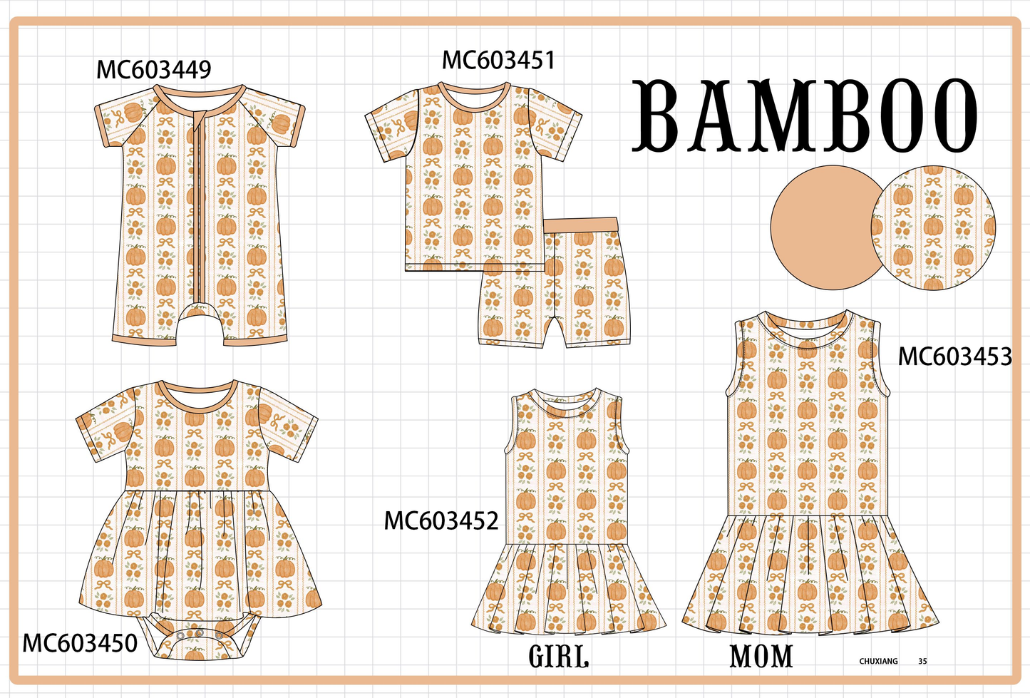 PO83 Pumpkin bow print bamboo collection