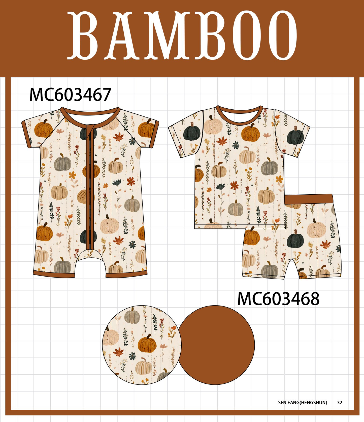 PO83 Pumpkin floral print bamboo collection