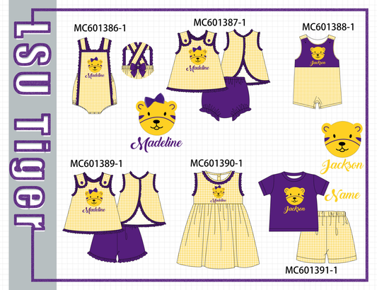 PO80 Purple LSU tiger applique monogram embroidery ruffle collection