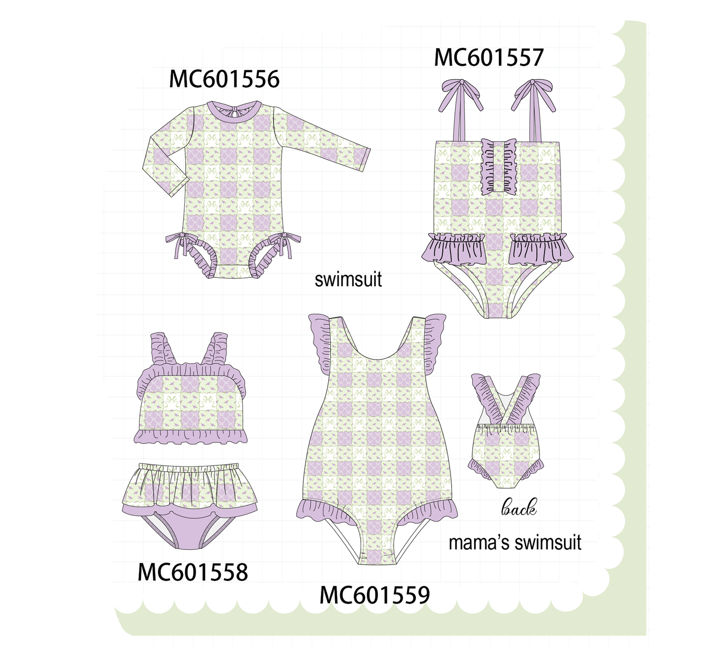 PO80 Purple checkered ruffle swimsuit collection 2