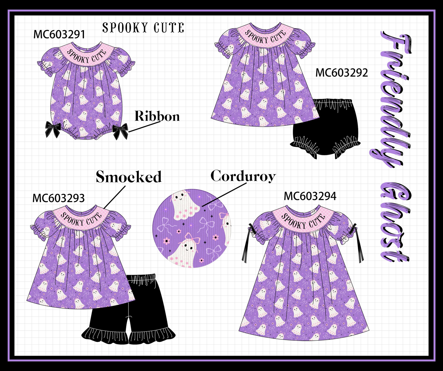 PO83 Purple halloween spooky cute smocked collection