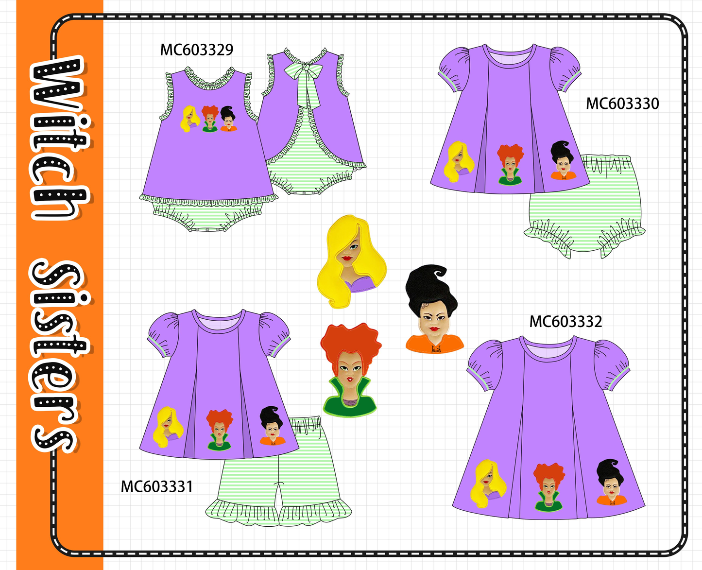 PO83 Purple halloween witch sister applique collection
