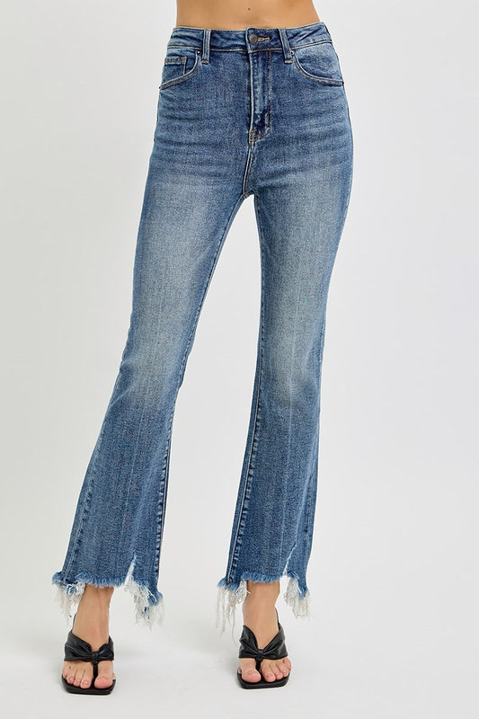 Lennon High Rise Crop Flare Frayed Hem Jeans