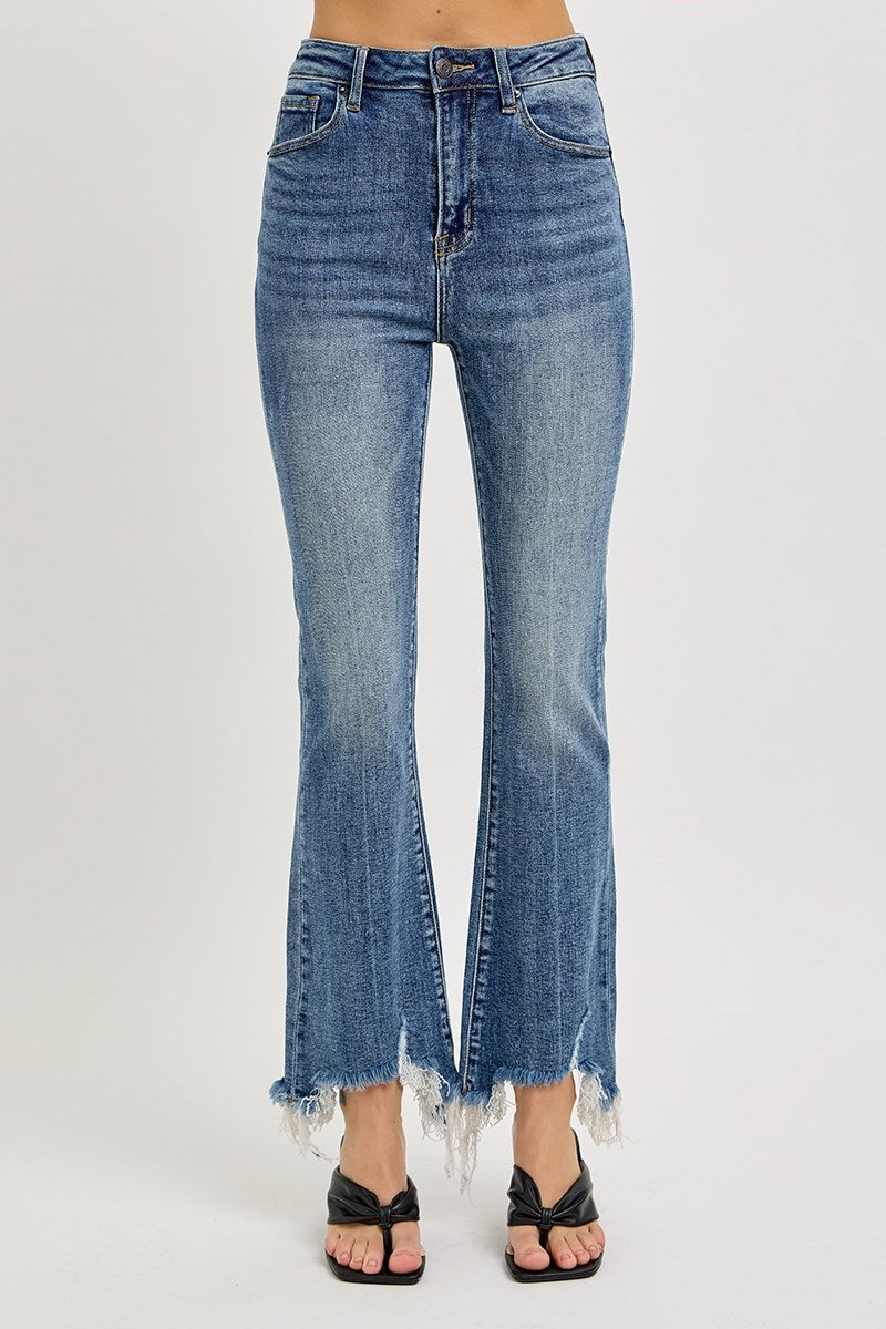 Lennon High Rise Crop Flare Frayed Hem Jeans