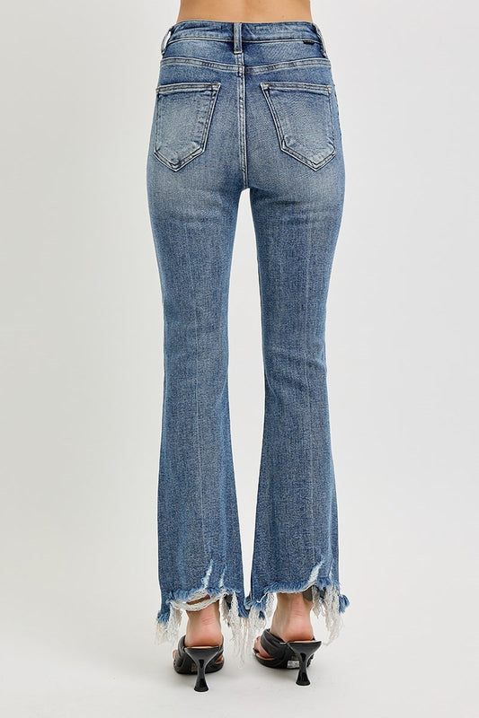 Lennon High Rise Crop Flare Frayed Hem Jeans