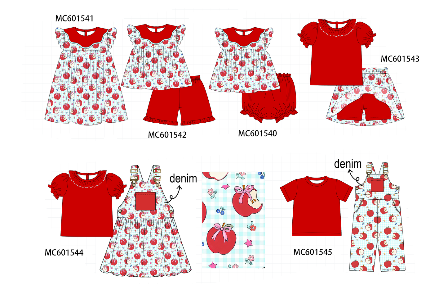 PO80 Red back to school apple print denim collection 2
