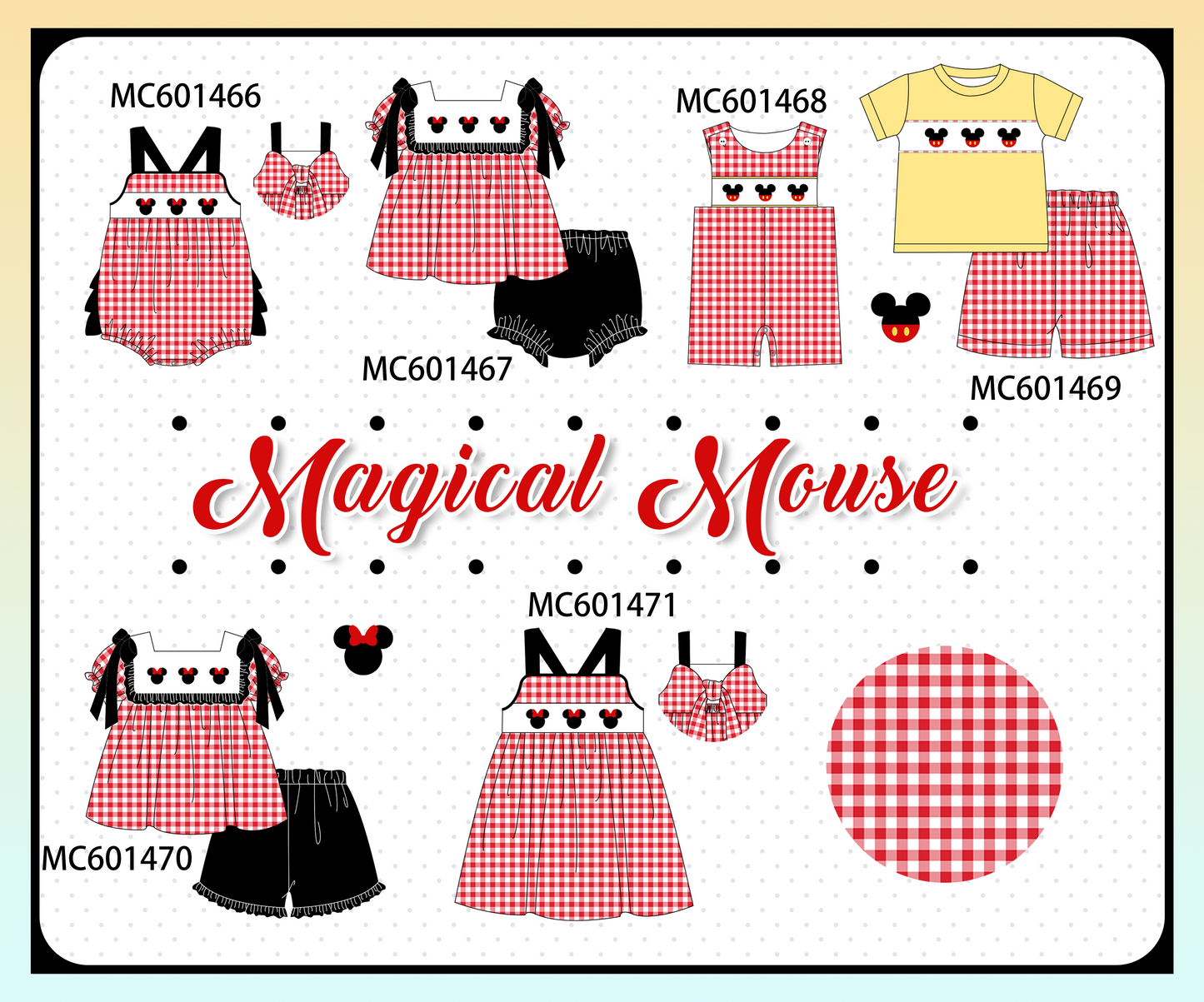 PO80 Red character embroidery gingham collection