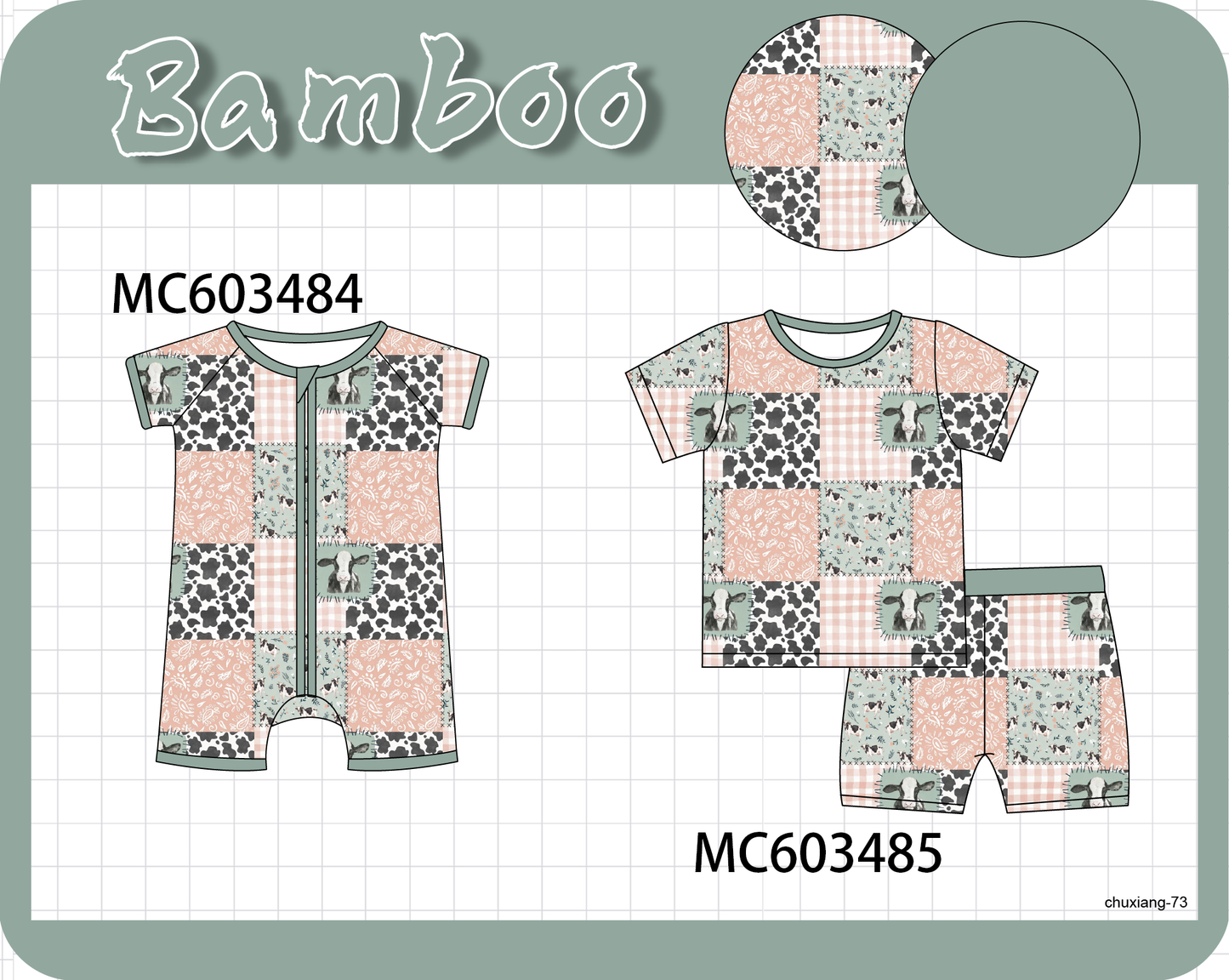 PO83 Sage cow leopard checkered bamboo collection
