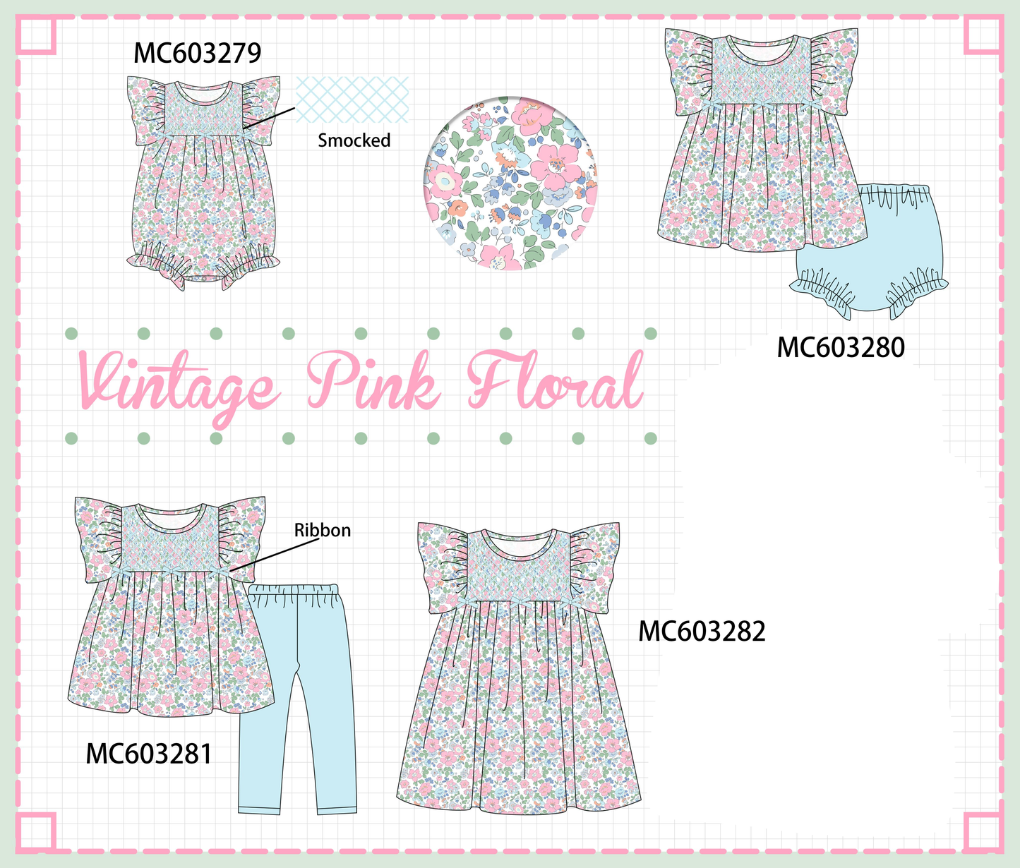 PO83 Vintage floral print smocked collection