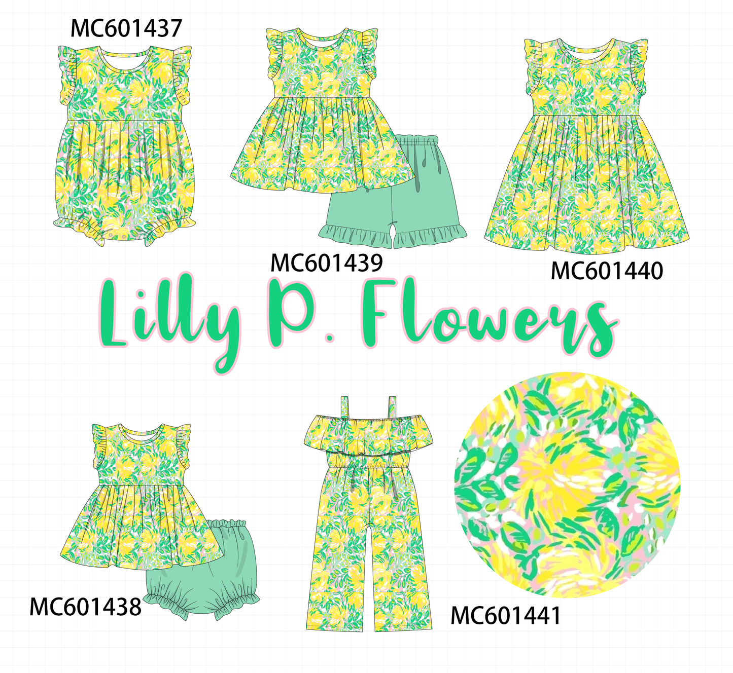 PO80 Yellow floral lily print ruffle collection