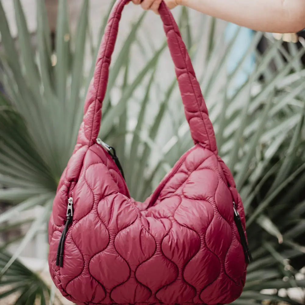 Quilted Hobo Tote Bag (Maroon)