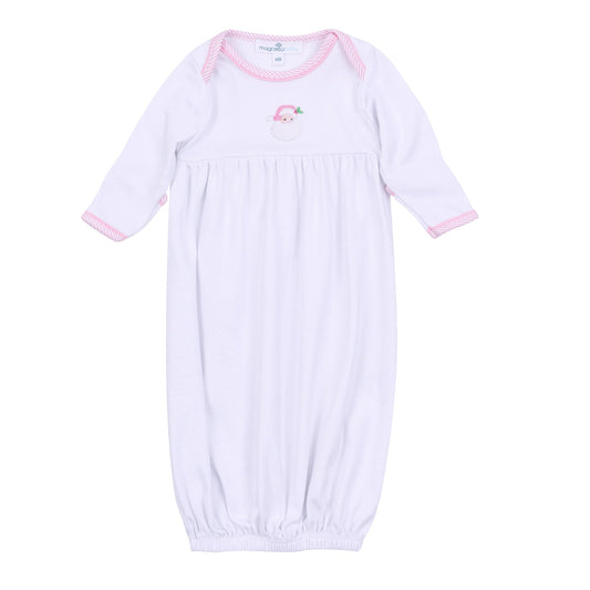 Santa Baby Embroidered Gathered Gown - Pink