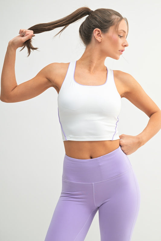Contrast Contour Racerback Sports Bra (White/Lavender) (built in bra)