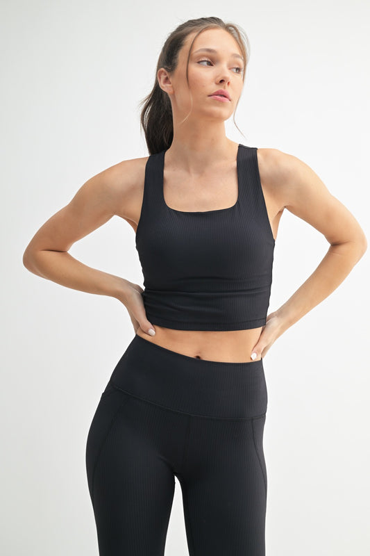 Square Neck Soft Ribbed Racerback Sports Bra