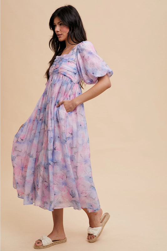Stunning Enchantment Watercolor Midi Dress