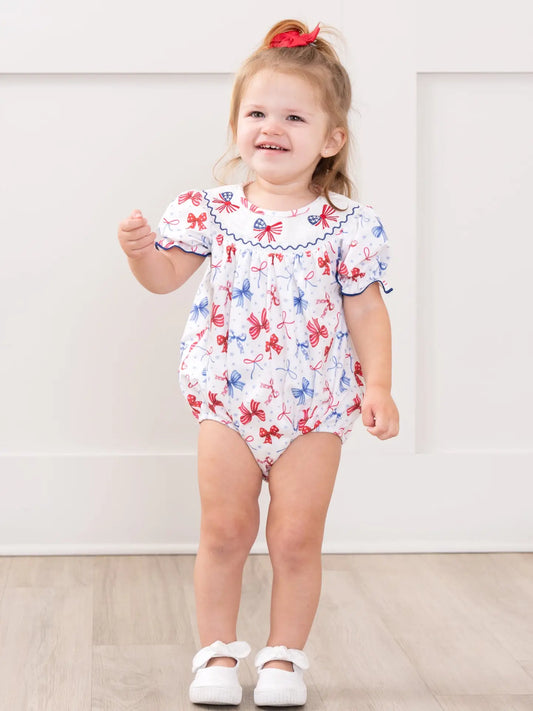 Patriotic Bow Delight Smocked Bubble Romper