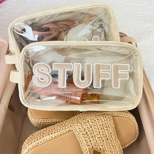 Stuff Bag (Clear Large - Beige w/ Beige Rolled Patches)