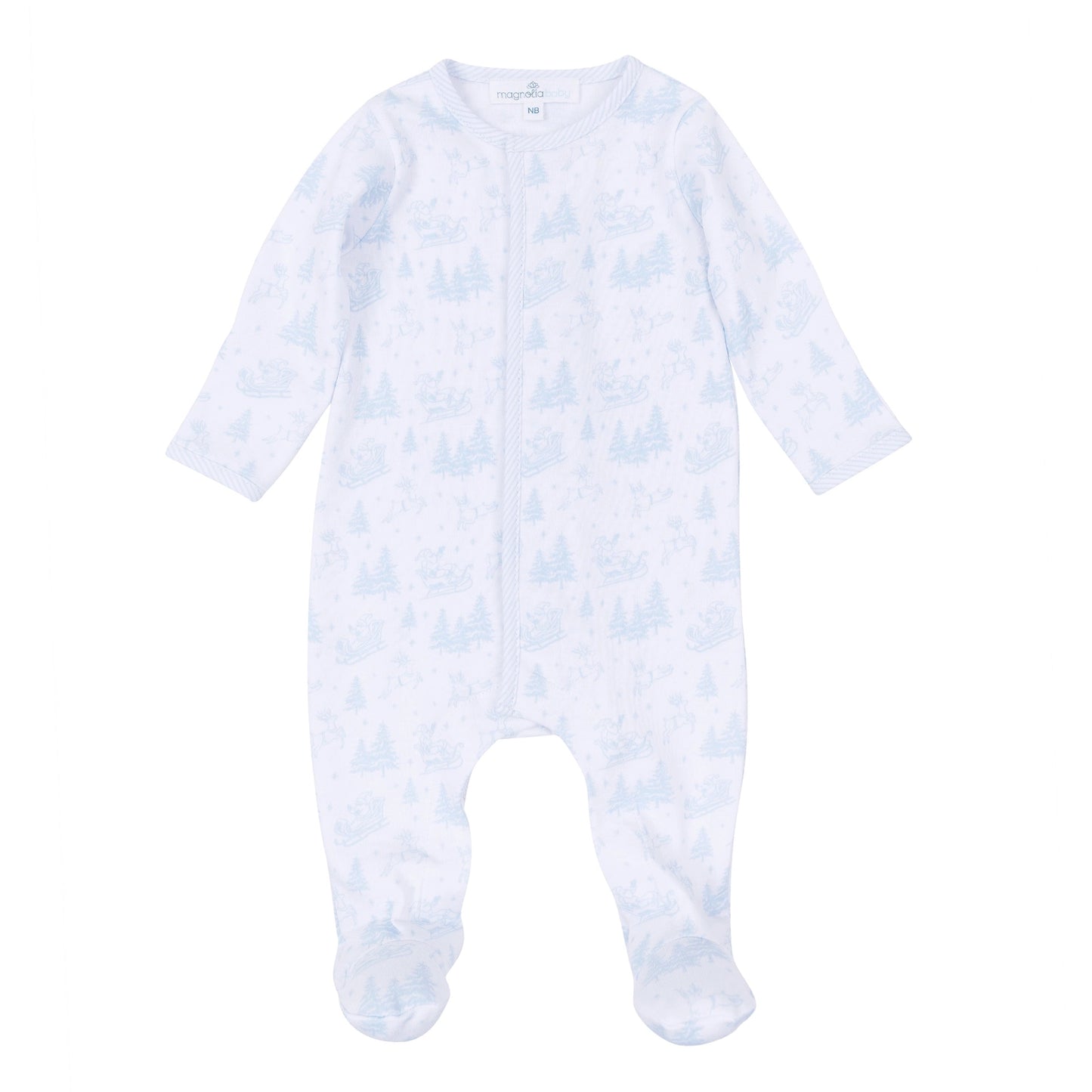 Holiday Toile Footie - Light Blue
