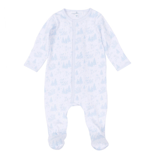 Holiday Toile Footie - Light Blue