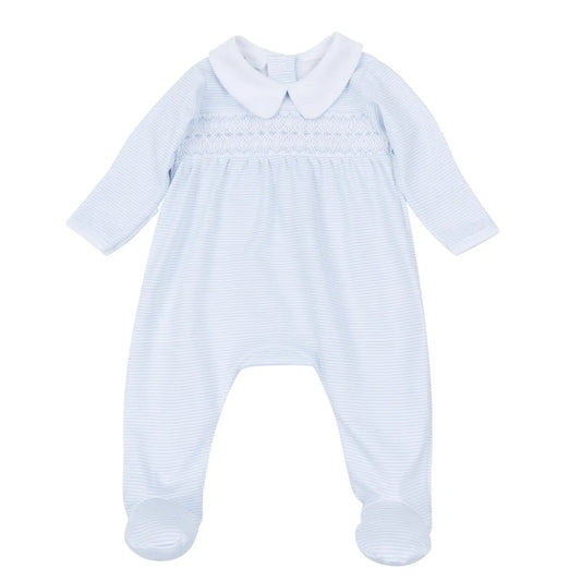 Benjamin Smocked Footie - Light Blue