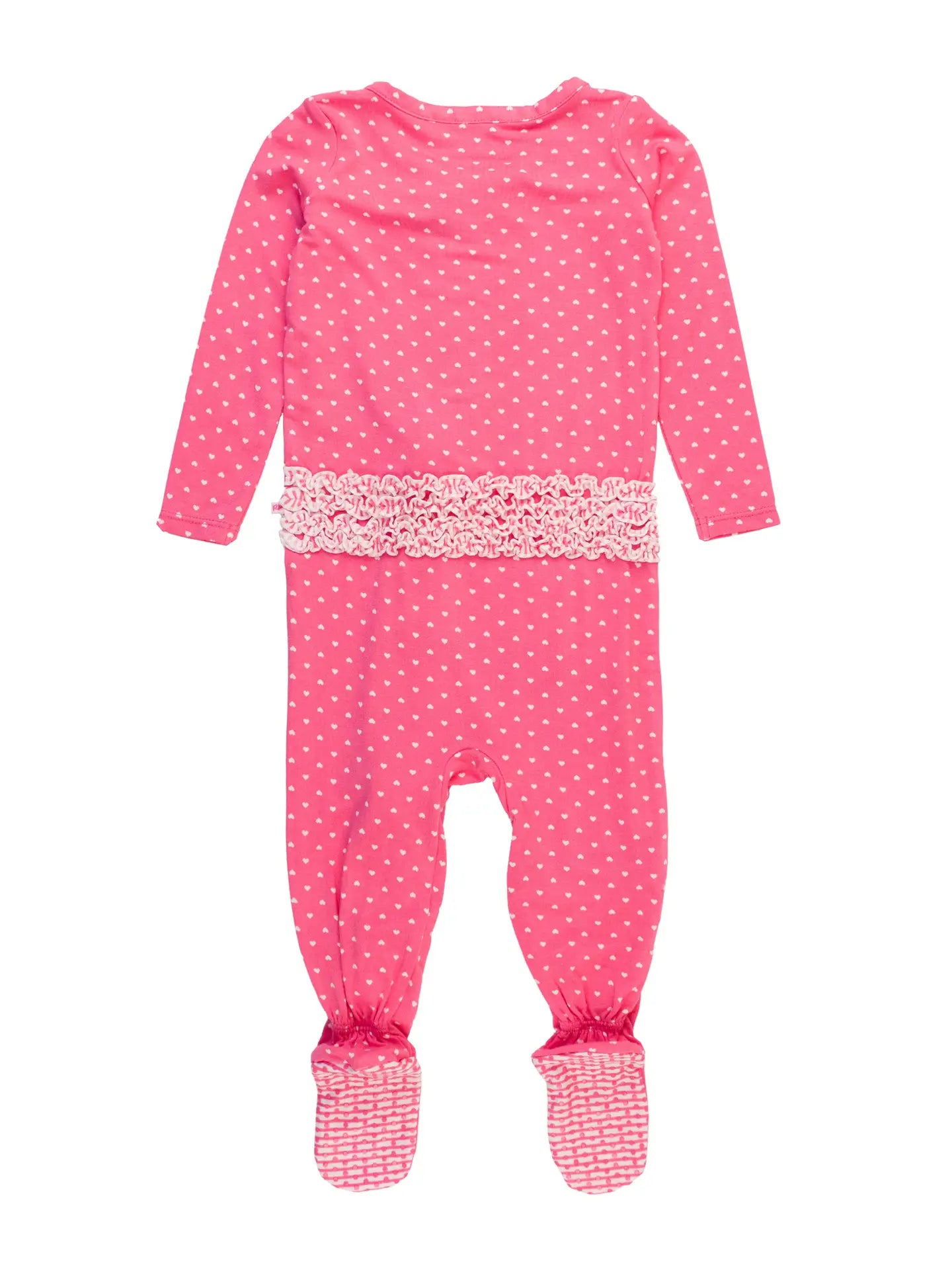 Softsnooze™ Baby Girls Bamboo Viscose Hot Pink Heart Polka Dot Footed Ruffle One Piece Pajama