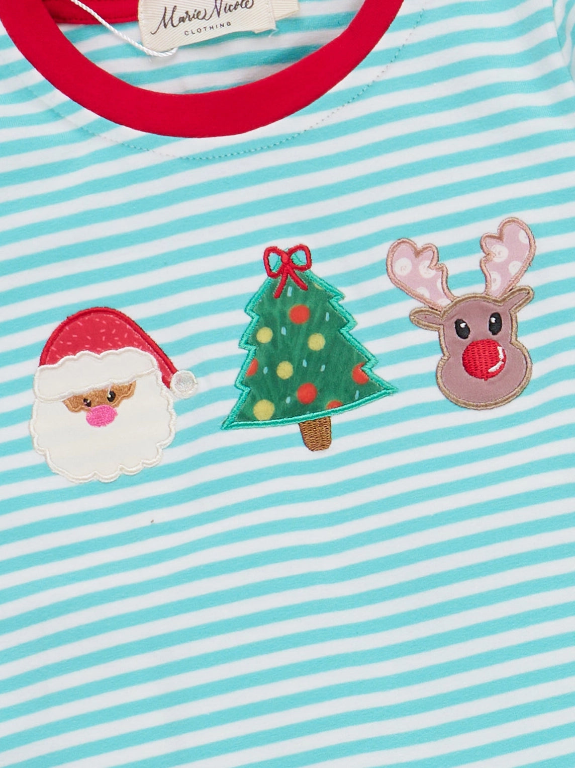 Christmas Cheer Striped Embroidered Ruffle Pajamas