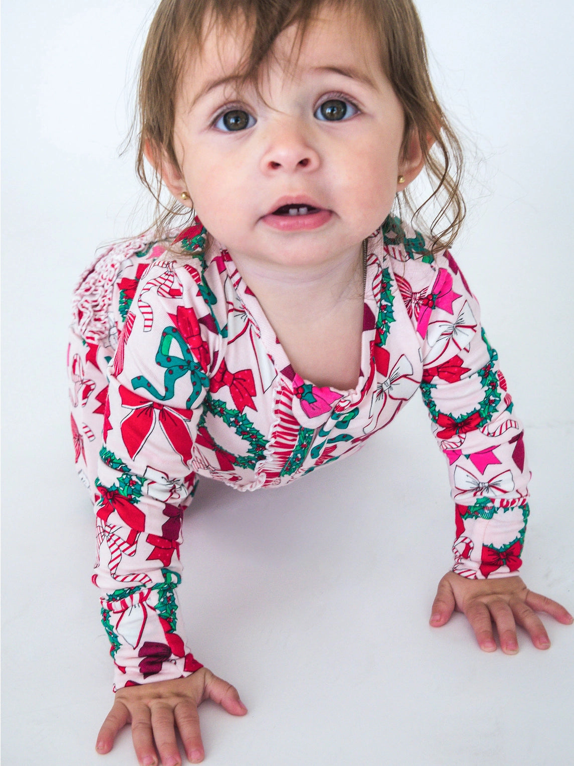 Softsnooze™ Baby Girls Bamboo Viscose Holly Bows Convertible Ruffle One Piece Footie Pajama