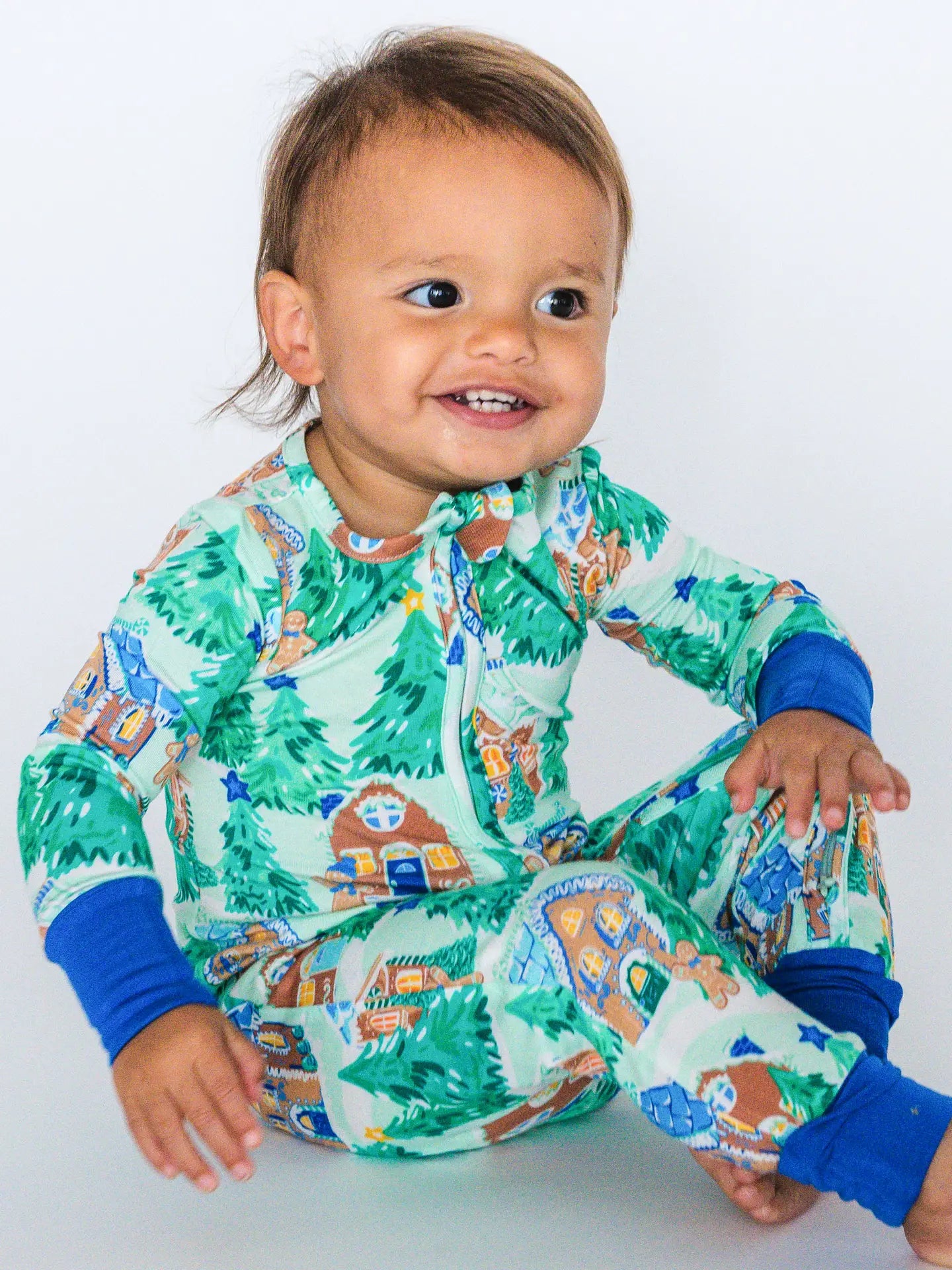 Softsnooze™ Baby Bamboo Viscose Blue Jolly Gingerbread Convertible One Piece Footie Pajama