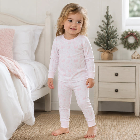 Holiday Toile Long Pajamas - Pink