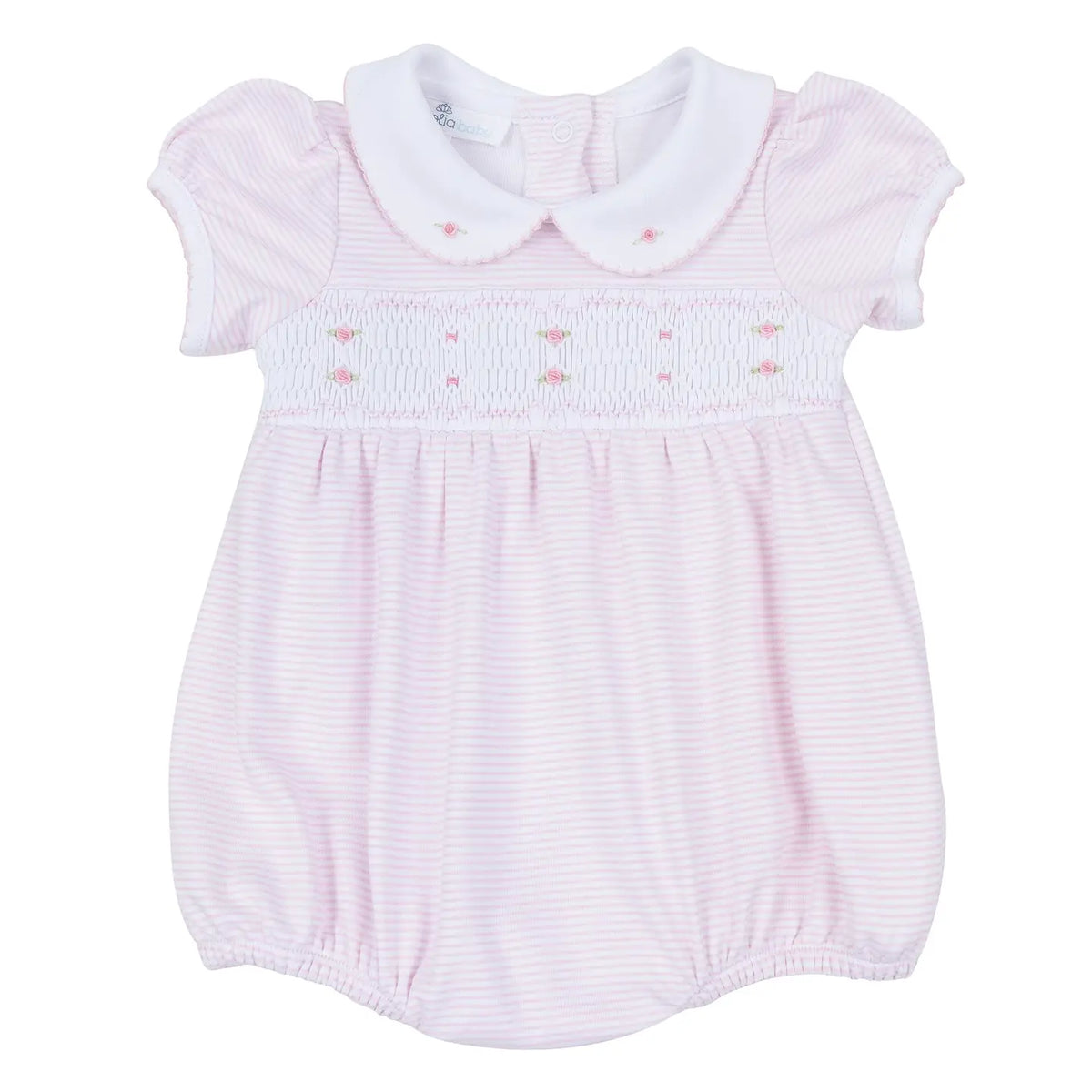 Anna Smocked Short Sleeve Bubble - Pink