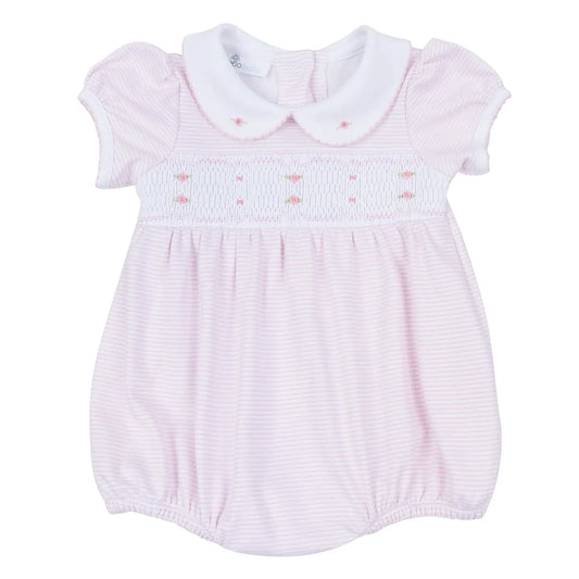 Anna Smocked Short Sleeve Bubble - Pink