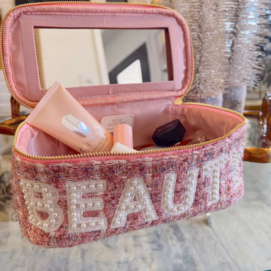 Beauty Bag (Pink Tweed Open)