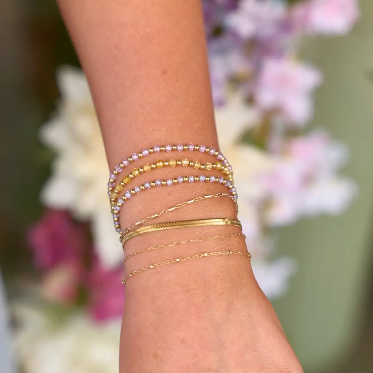 Pink Crystal Beaded Bracelet