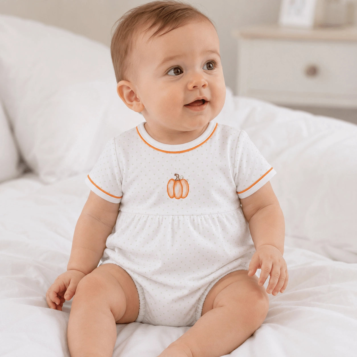 Baby Pumpkin Hand-Embroidered Short Sleeve Boy Bubble