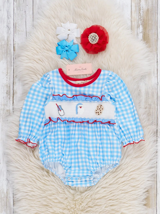 Santa's Snacking Smocked Ruffle Bubble Romper