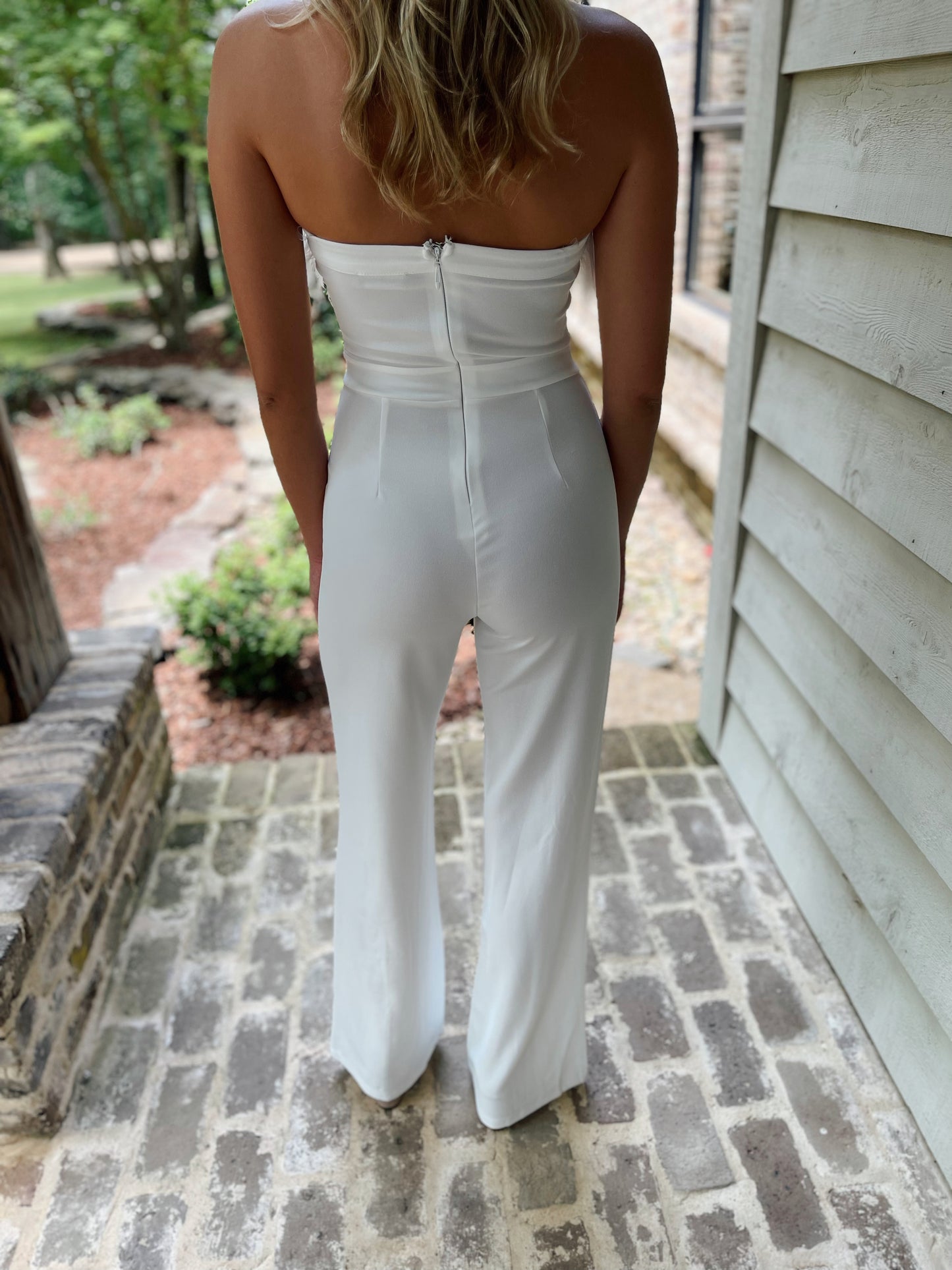 Impressively Flirty Strapless Feather Detailed Jumpsuit