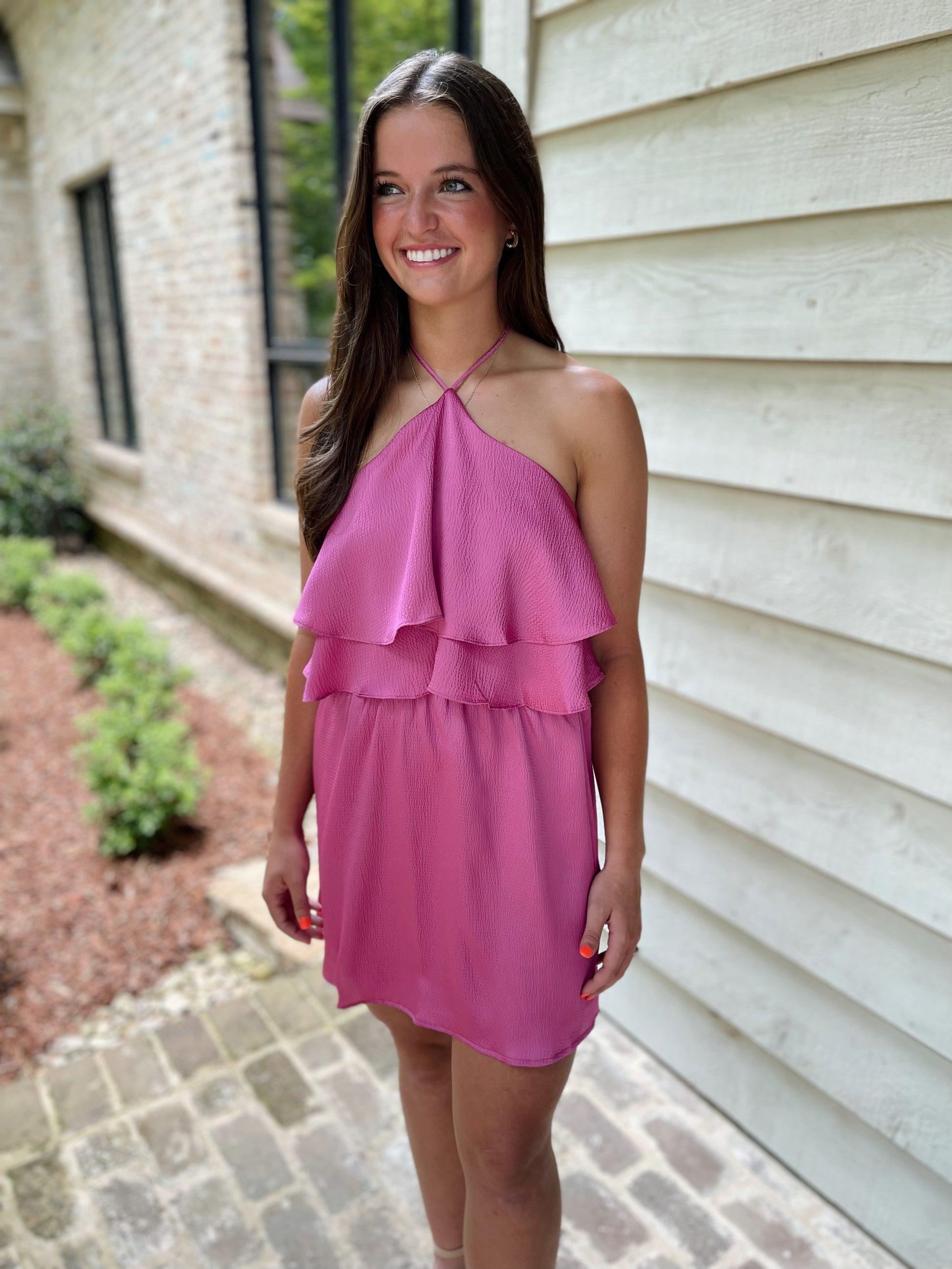 Make An Entrance Satin X Halter Ruffle Mini Dress HASE Clothing Company, LLC Make An Entrance Satin X Halter Ruffle Mini Dress HASE Clothing Company, LLC