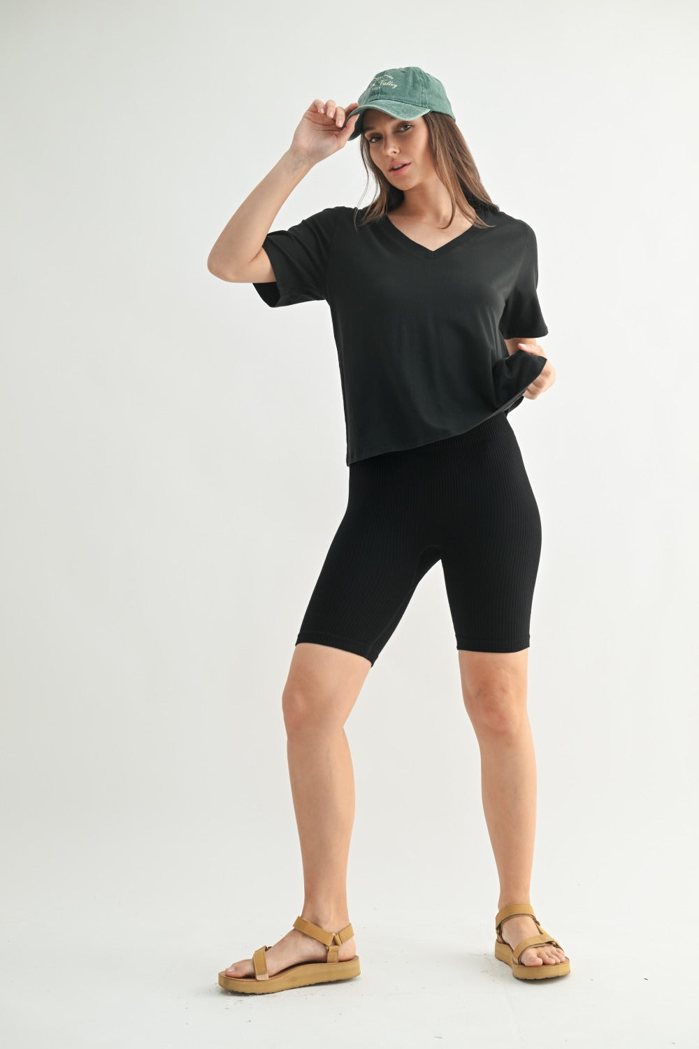 Pima Cotton Blend V-Neck Tee (Black)