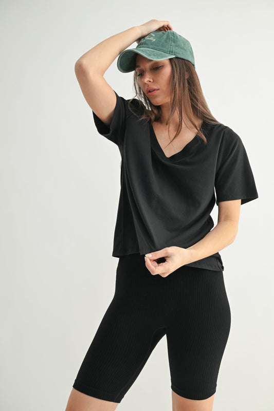 Pima Cotton Blend V-Neck Tee (Black)