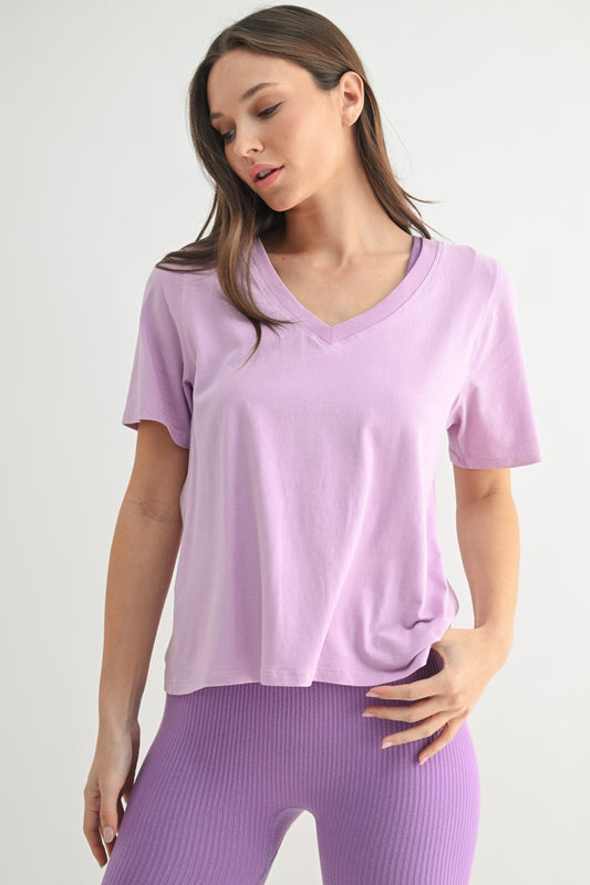 Pima Cotton Blend V-Neck Tee (Lavender)
