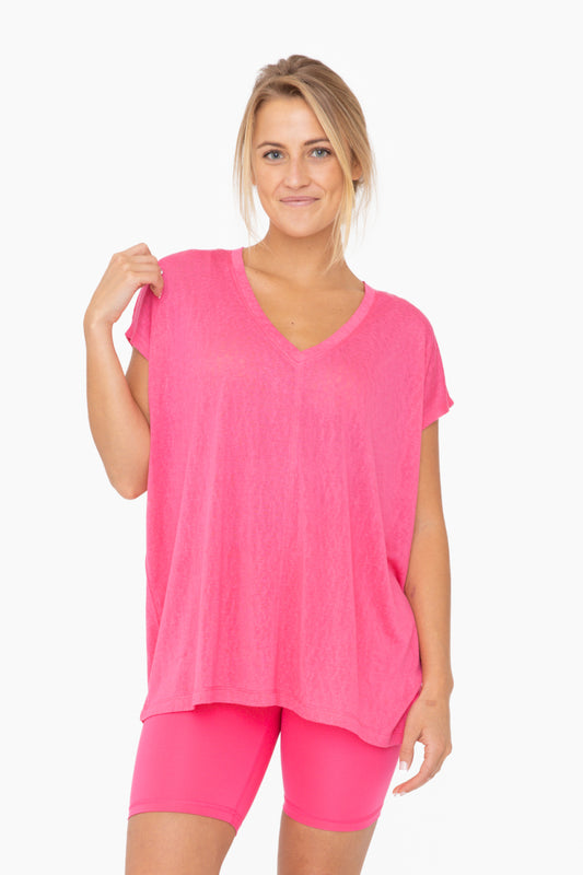 Modal Blend Relaxed V-Neck (Hot Pink)
