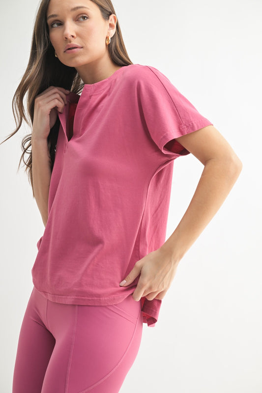 Pima Cotton Henley Tee (Magenta)