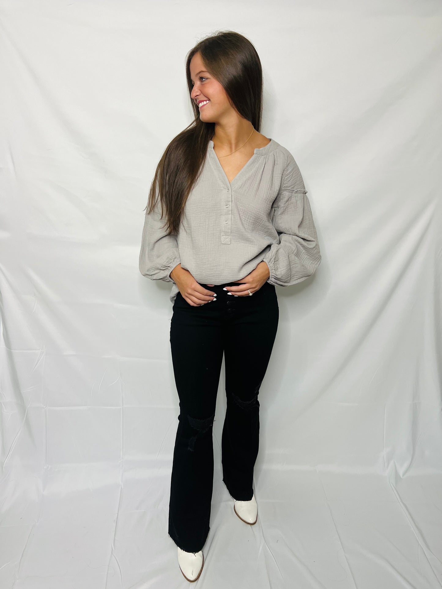 Grey Crinkled Blouse