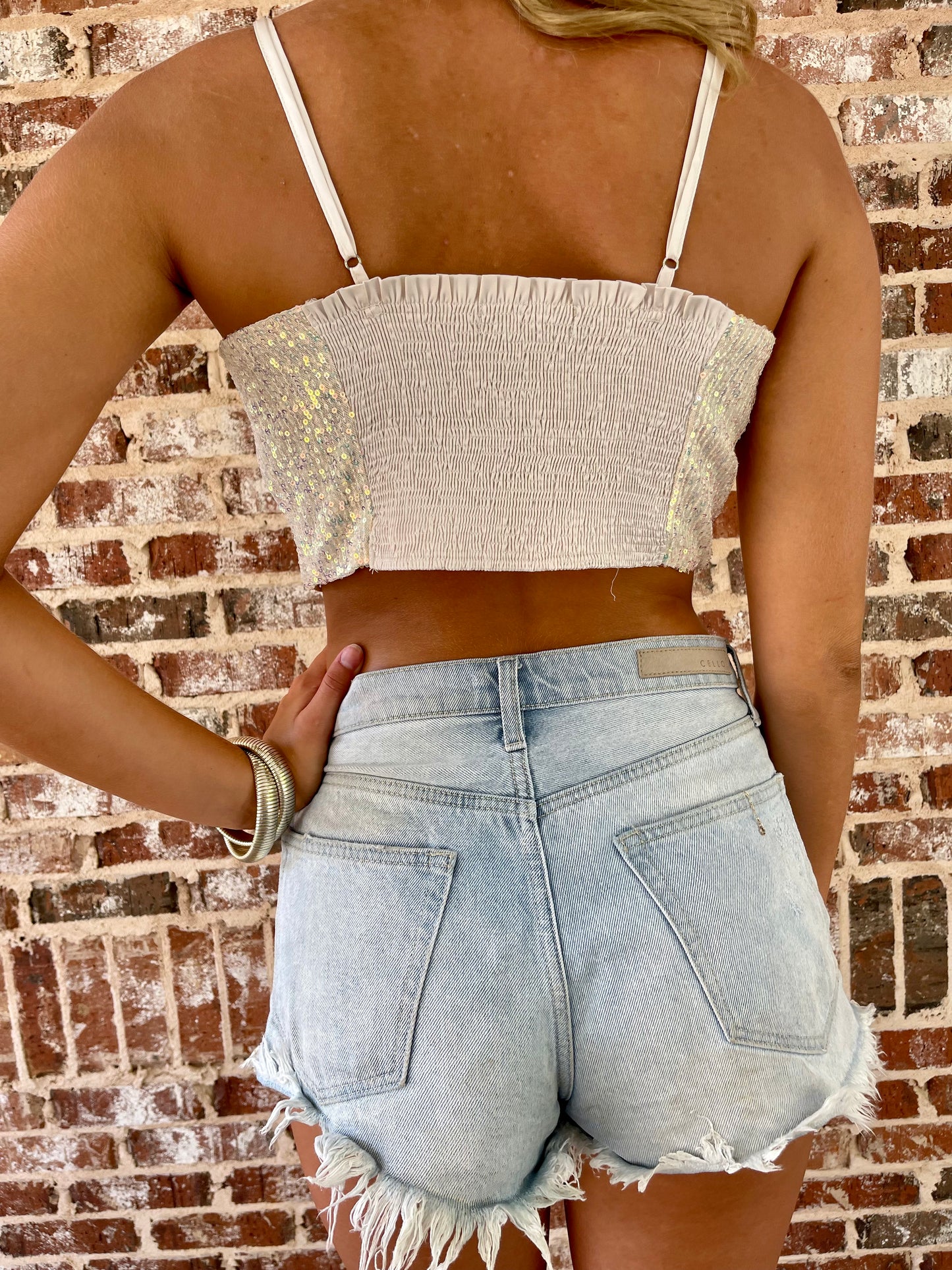 Sequin Sparkle Cami Crop (Champagne)