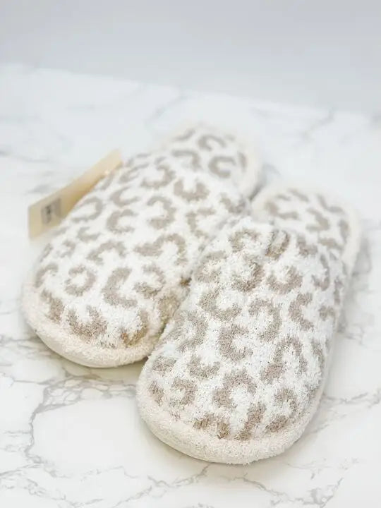 Leopard Fuzzy Slippers (Beige)