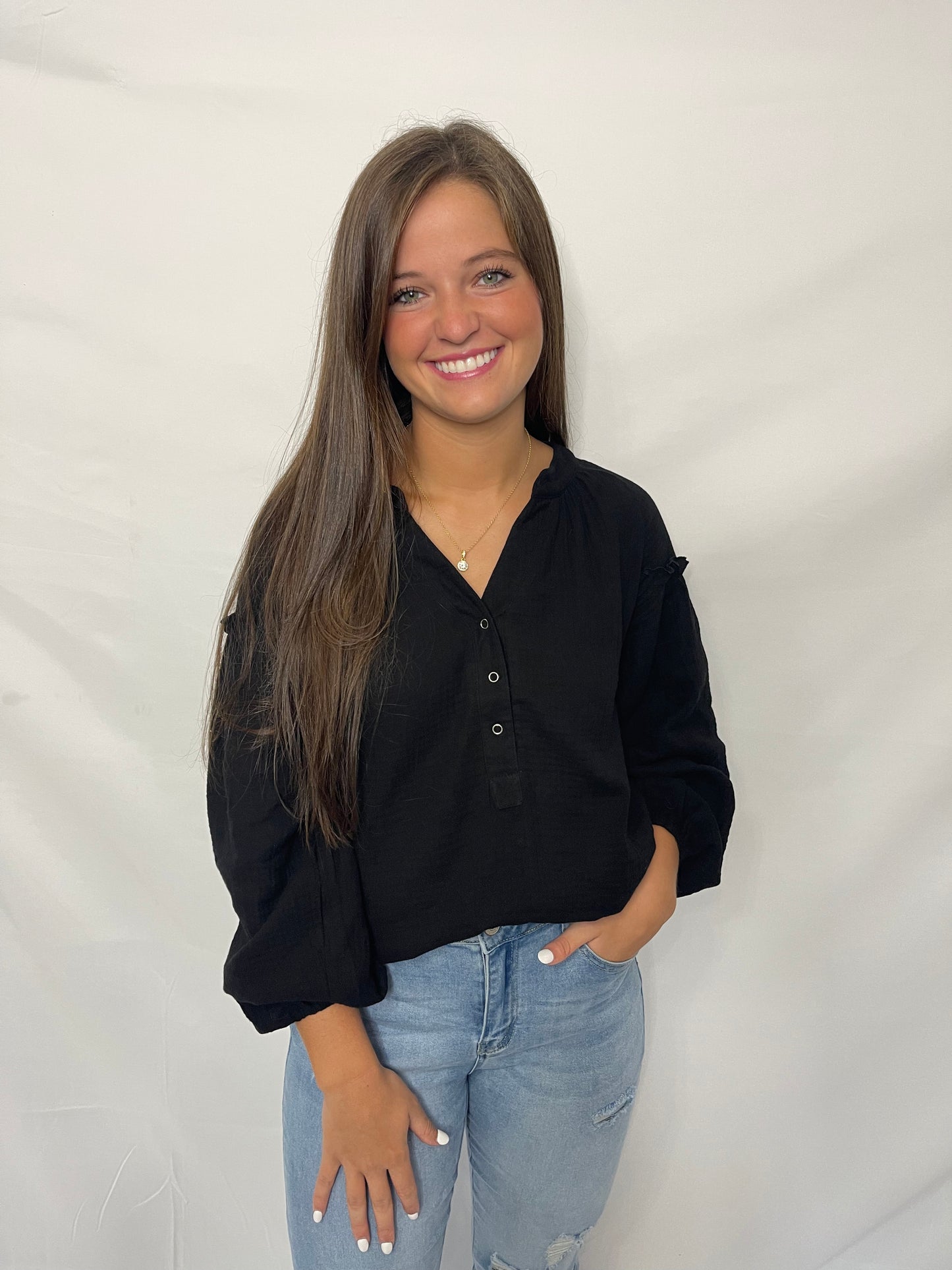 Black Crinkled Blouse