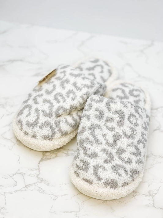 Leopard Fuzzy Slippers (Grey)