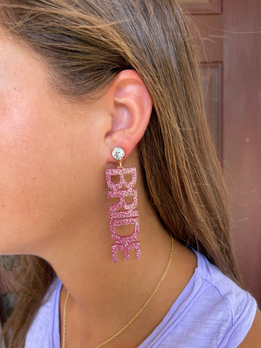 Barbie Pink BRIDE Earrings - CZ top